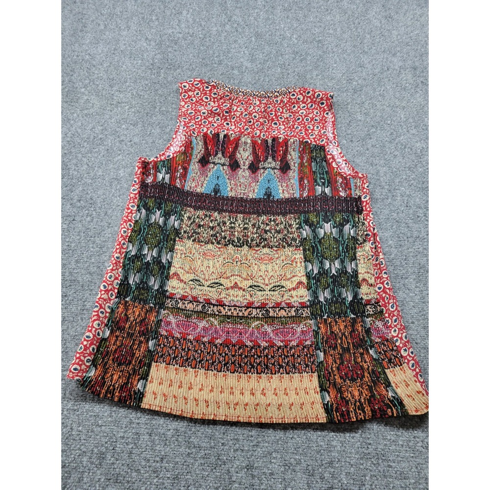 One September Anthropologie Floral Pleated Back Sleeveless Top Red Small A67354